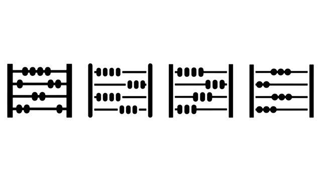 Four abacus icons showing different bead arrangements for calculation and math learning.