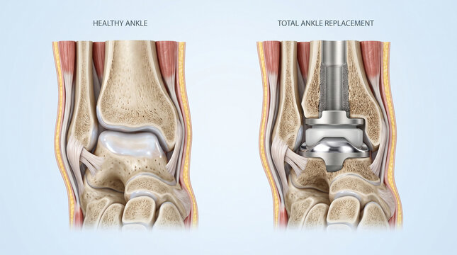Total Ankle Replacement Arthroplasty Implant vs Healthy Joint 3D

