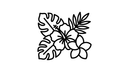 Tropical hibiscus and palm leaf botanical icon. © Liyum