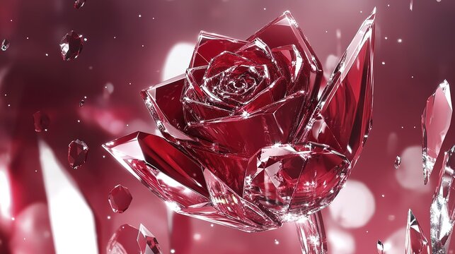 Elegant crystal rose reflecting light in a red and pink surreal setting