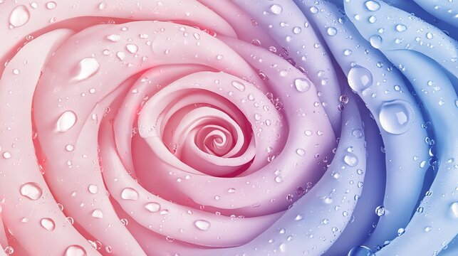 Vibrant pink and blue rose petals with water droplets