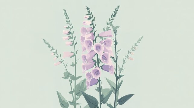 Pastel foxglove blossoms on soft green background