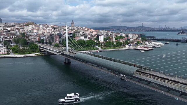 Hali&ccedil; Metro Bridge and Golden Horn Aerial Panorama
