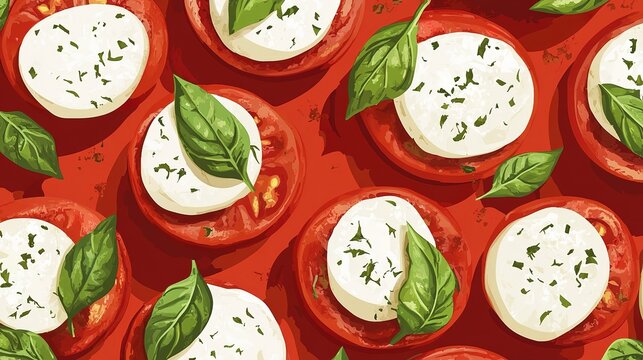 Caprese salad with fresh mozzarella, tomato slices, and basil leaves
