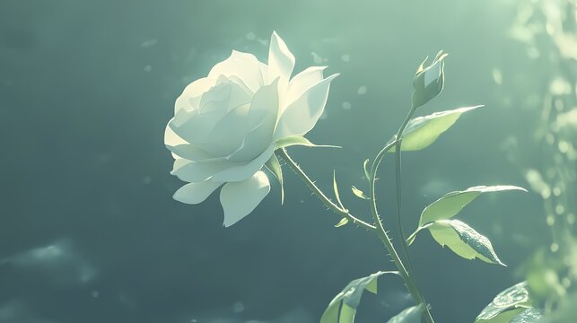 Serene white rose blooming in soft natural light