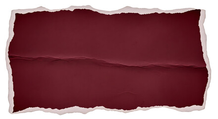 Fototapeta premium Torn burgundy paper with ragged edges is displayed against a solid black background ripped