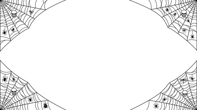 Halloween spider web corner frames with insects