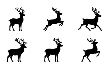 Fototapeta premium 70 Deer Silhouette Collection, Majestic Stag Vector Icons, Wildlife Animal Poses, Forest Creature Graphics, Black and White Woodland Mammal Set 100