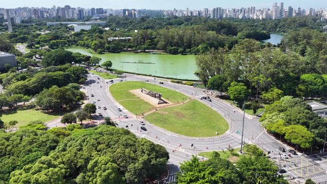 Sao Paulo Skyline In Sao Paulo  Brazil. Ibirapuera Park. Highrise Buildings. Nature Landscape. Sao Paulo Skyline In Brazil. Wonders Landmark. Leisure Park Landscape.