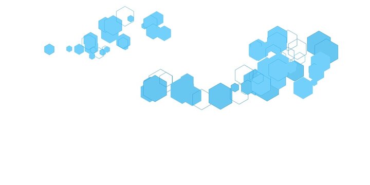 Abstract blue hexagonal pattern floating on a clean white background.