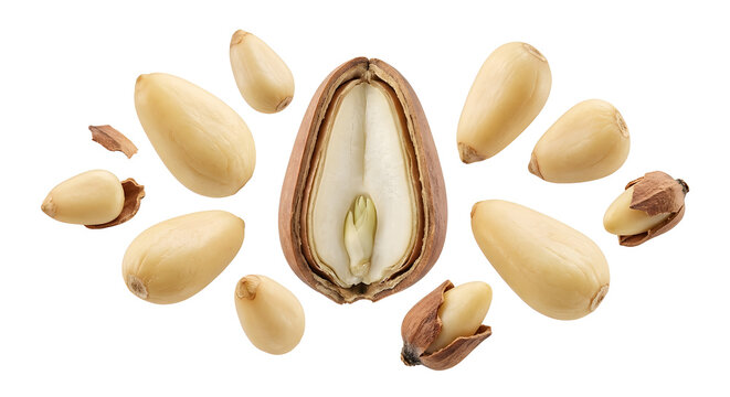 Macro 3D Render of Pine Nuts with Detailed Cross-Section and Botanical Anatomy Isolated on White
