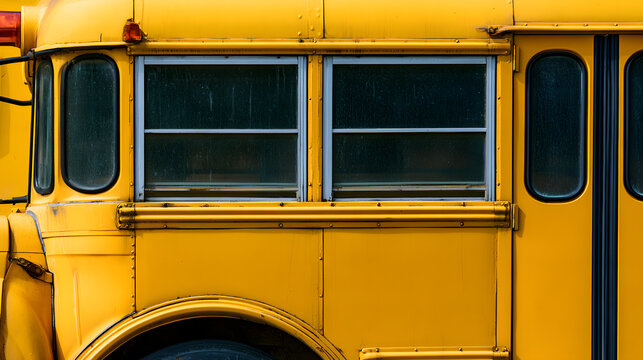 The yellow school bus in close-up
