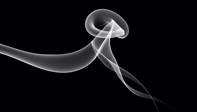 Abstract white smoke swirl forming a graceful loop on solid black background