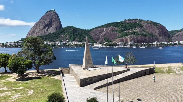 Rio De Janeiro Skyline In Rio De Janeiro In Brazil. Estacio De Sa Monument. Downtown City. Guanabara Bay Skyline. Rio De Janeiro Skyline In Rio De Janeiro In Brazil. Tourism Landmark. 