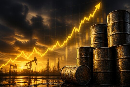 Crude oil price surge indicated by barrels rigs and chart
