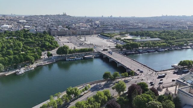 La Concorde Square At Paris Ile De France In France. Concorde Obelisk. Paris City Landscape. La Concorde Square At Paris In Ile De France France. Beautiful Seine River. Cultural Heritage.