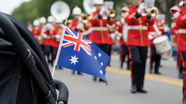 Small australian flag at a parade