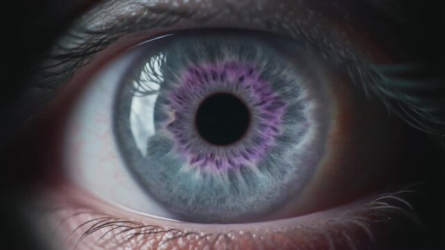 Extreme macro footage of a single beautiful healthy human violet-gray iris for world sight day