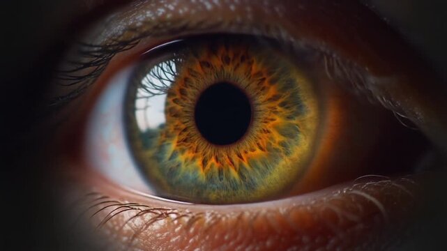 Extreme macro footage of a single beautiful healthy human deep honey-colored iris for world sight day