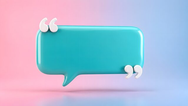 Speech bubble with quotation marks on pink and blue gradient background.