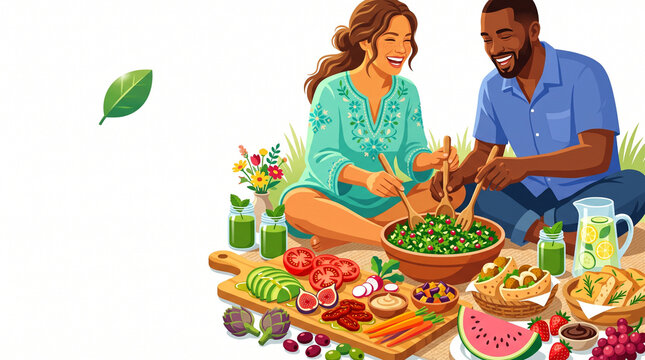 People enjoying a vegetarian picnic 