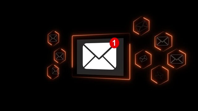 Email communication notifications alert. messaging concept with online inbox interface on a laptop, featuring secure email, business communication, message management, 4K mail animation.