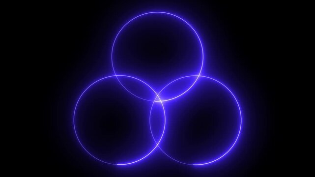 Venn diagram concept with three intersecting neon blue glowing circles