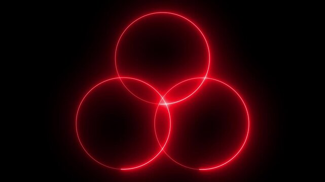 Venn diagram concept with three intersecting neon red glowing circles