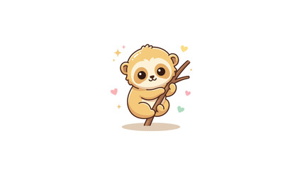 Fototapeta premium Adorable cartoon sloth hanging on a branch.