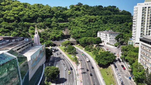 Botafogo Skyline In Rio De Janeiro In Brazil. Freeway Landscape. Downtown City. Guanabara Bay Skyline. Botafogo Skyline In Rio De Janeiro In Brazil. Tourism Landmark. 