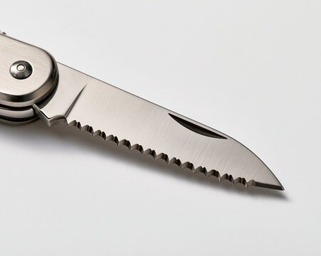 Silver Folding Knife with Tungsten Carbide Tip and Serrated Edge