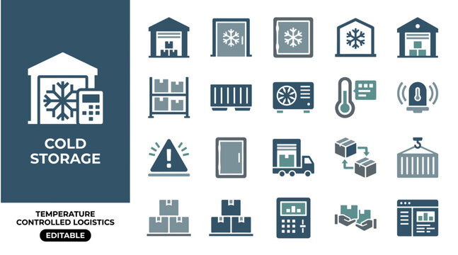 Temperature controlled logistics and cold storage icon set