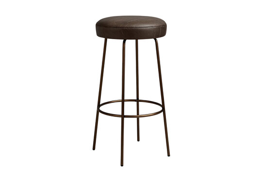 Brown round seat bar stool with metal legs isolated on transparent background