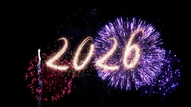 Golden 2026 and 2027. Happy New year Blast text beautiful Title animation shine flickering firework bokeh background. celebration glittering Holiday. holiday. Countdown new year 2027 festival. 4K.