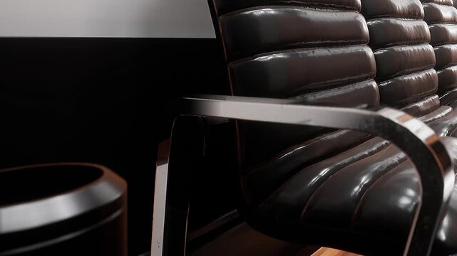 A row of leather seats is lined against a wall. The seats are shiny and well maintained. Sunlight is coming in, creating a bright feeling in the waiting area.