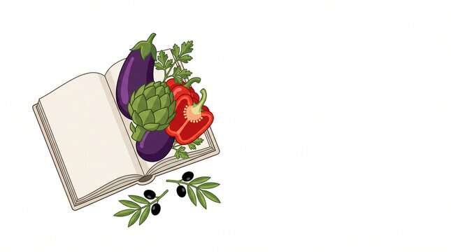 Vegetarian recipe book with fresh ingredients