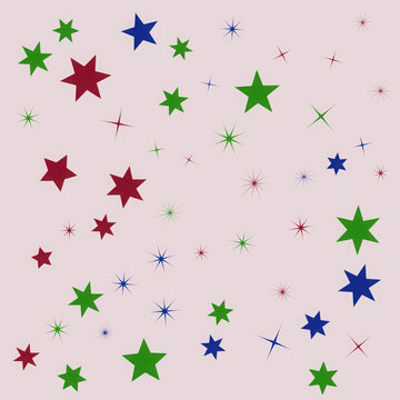 Colorful stars of different sizes scattered randomly on a light background illustration
