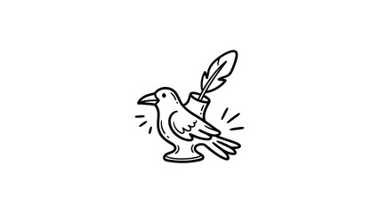 Obraz premium Bird with quill pen illustration.