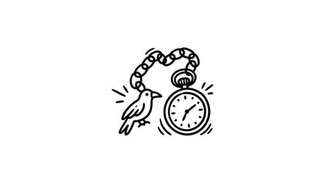 Bird with vintage pocket watch illustration.