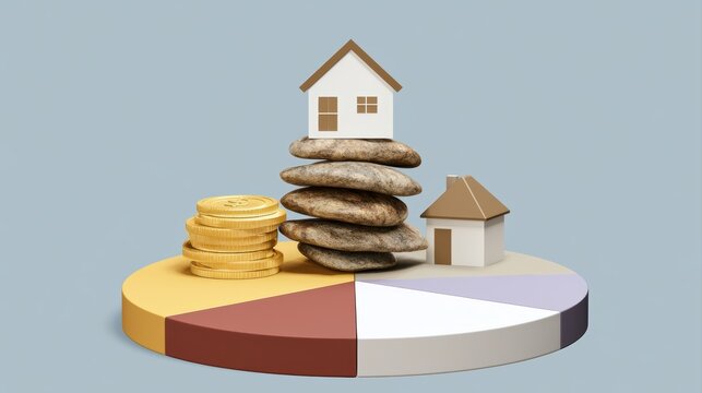 Portfolio diversification concept with stocks, bonds, real estate and cash allocation