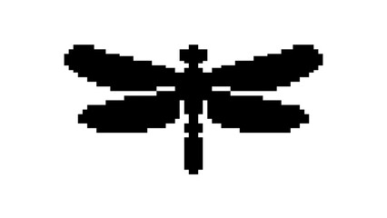 Fototapeta premium Blocky 8-bit dragonfly silhouette.