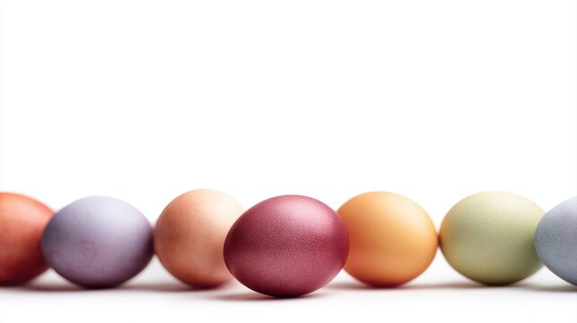 border of colorful easter eggs on white background banner copy space