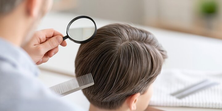 Boy Scalp Inspection with Magnifier