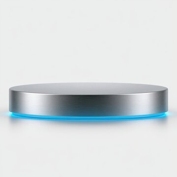 metallic display podium, cyber blue neon accents, isolated white background