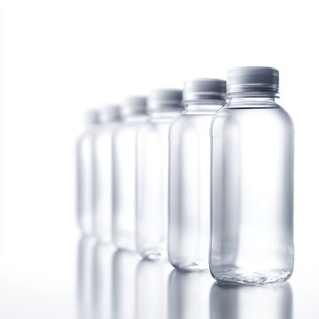 reusable water bottles lined up clean product display