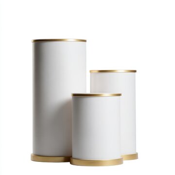 white and gold cylinder podium luxury product display stage