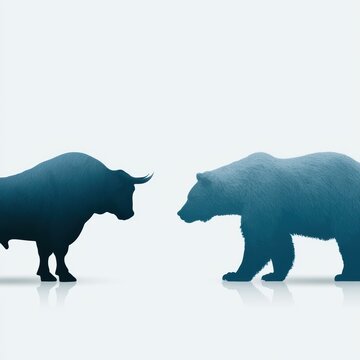 Bull and bear silhouettes isolated on white background, stock market symbol vector