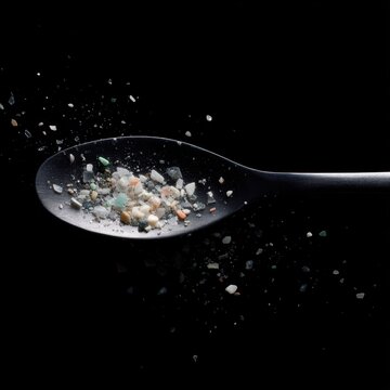 spoon filled with microplastics food contamination pollution concept
