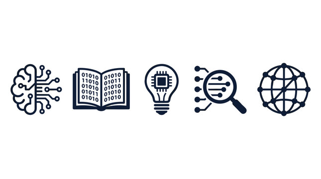 Digital Literacy Education Icon Set for International Literacy Day