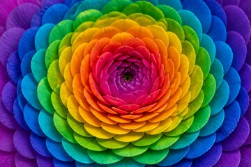 Fototapeta premium Rainbow ranunculus petals arranged in radial closeup